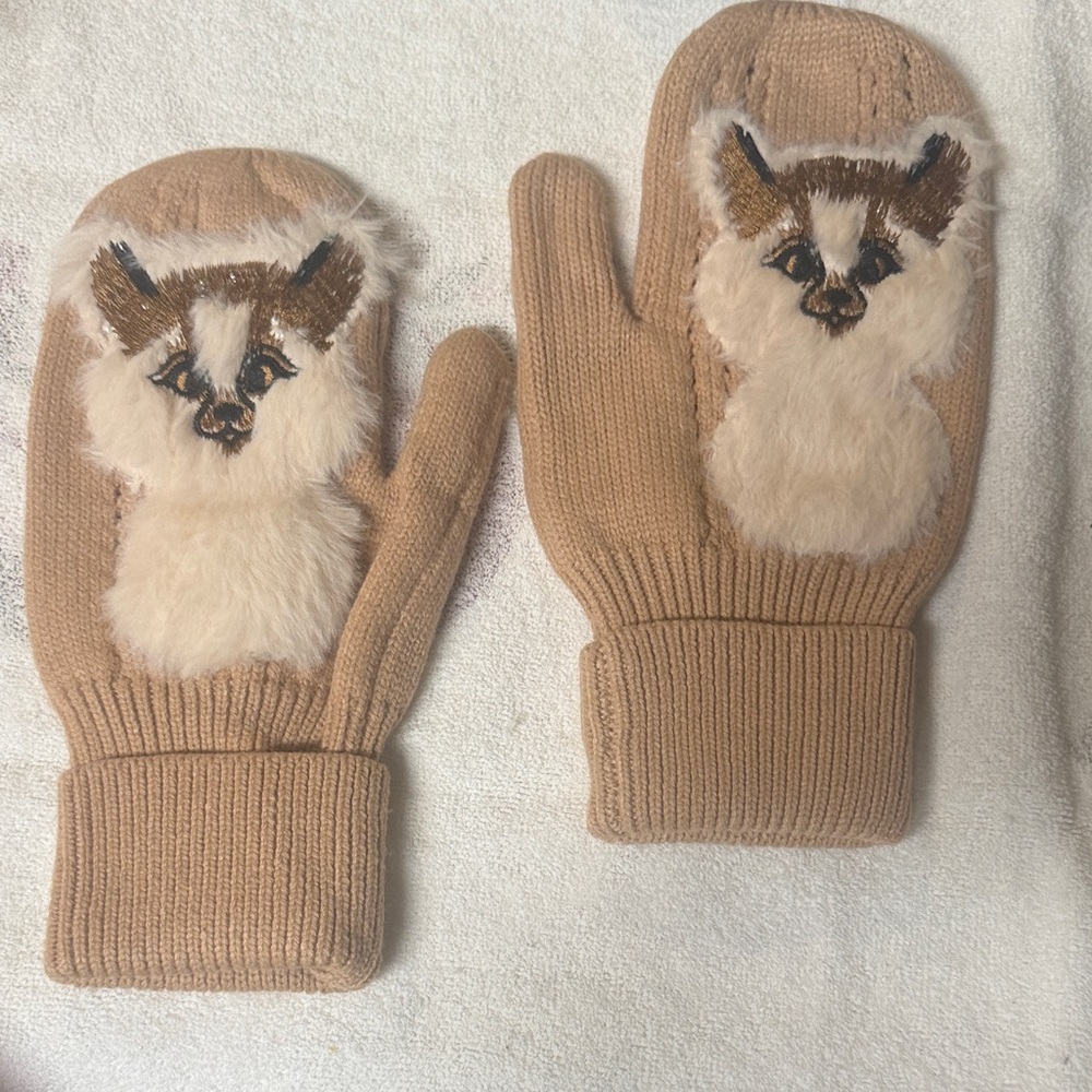 Adorable Tan Llama Mittens for Women